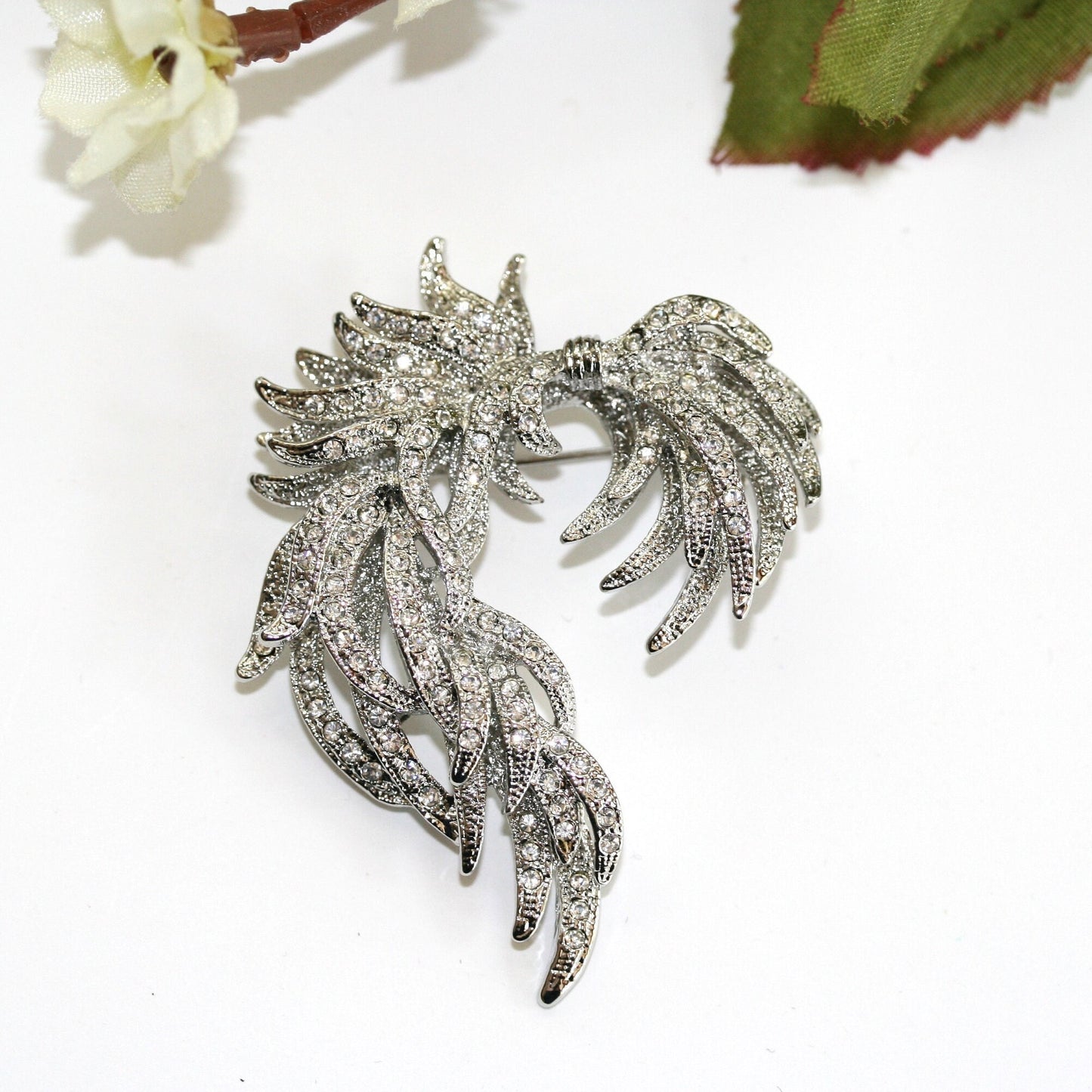 Vintage antique silver bow brooch pin, Unique Rhinestone Classic Fashion brooch