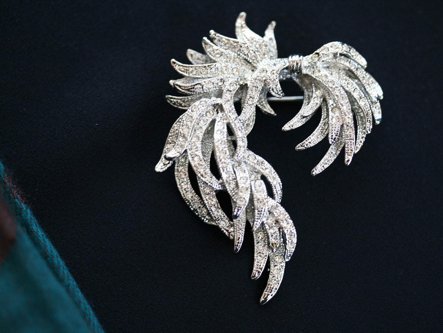 Vintage antique silver bow brooch pin, Unique Rhinestone Classic Fashion brooch