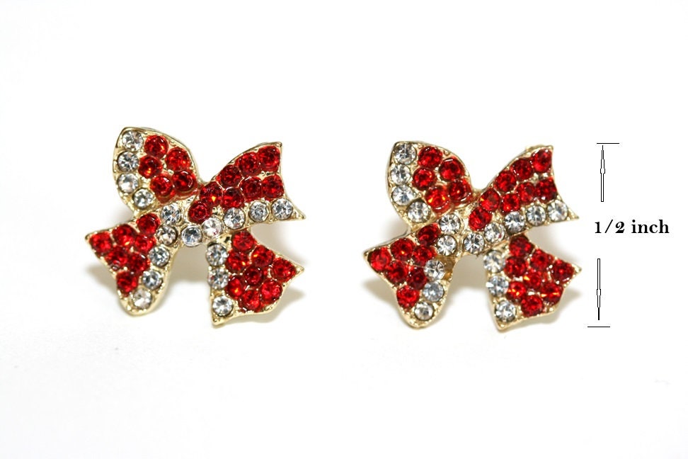 Crystal Bow Shape Stud Earrings for Women Bow Christmas Stud Earrings