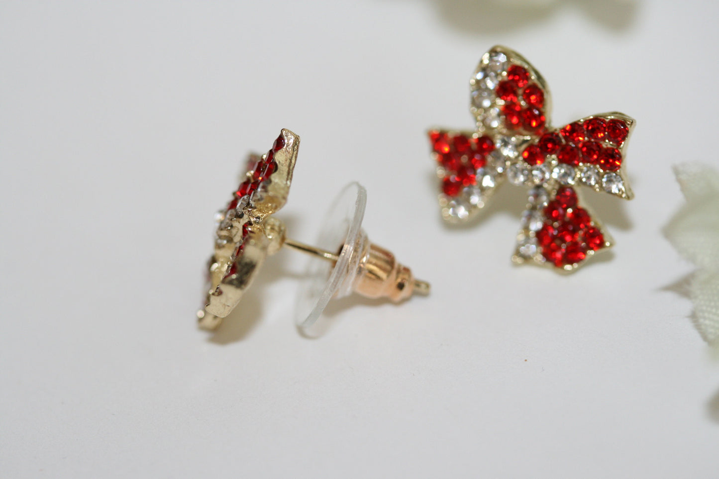 Crystal Bow Shape Stud Earrings for Women Bow Christmas Stud Earrings