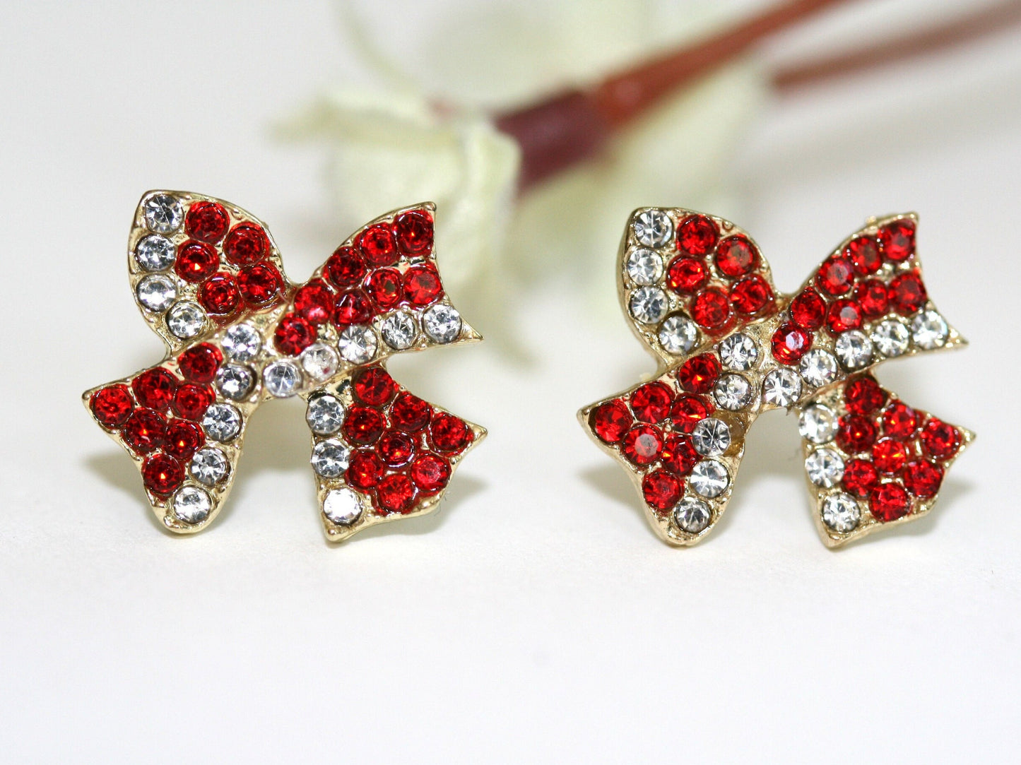Crystal Bow Shape Stud Earrings for Women Bow Christmas Stud Earrings