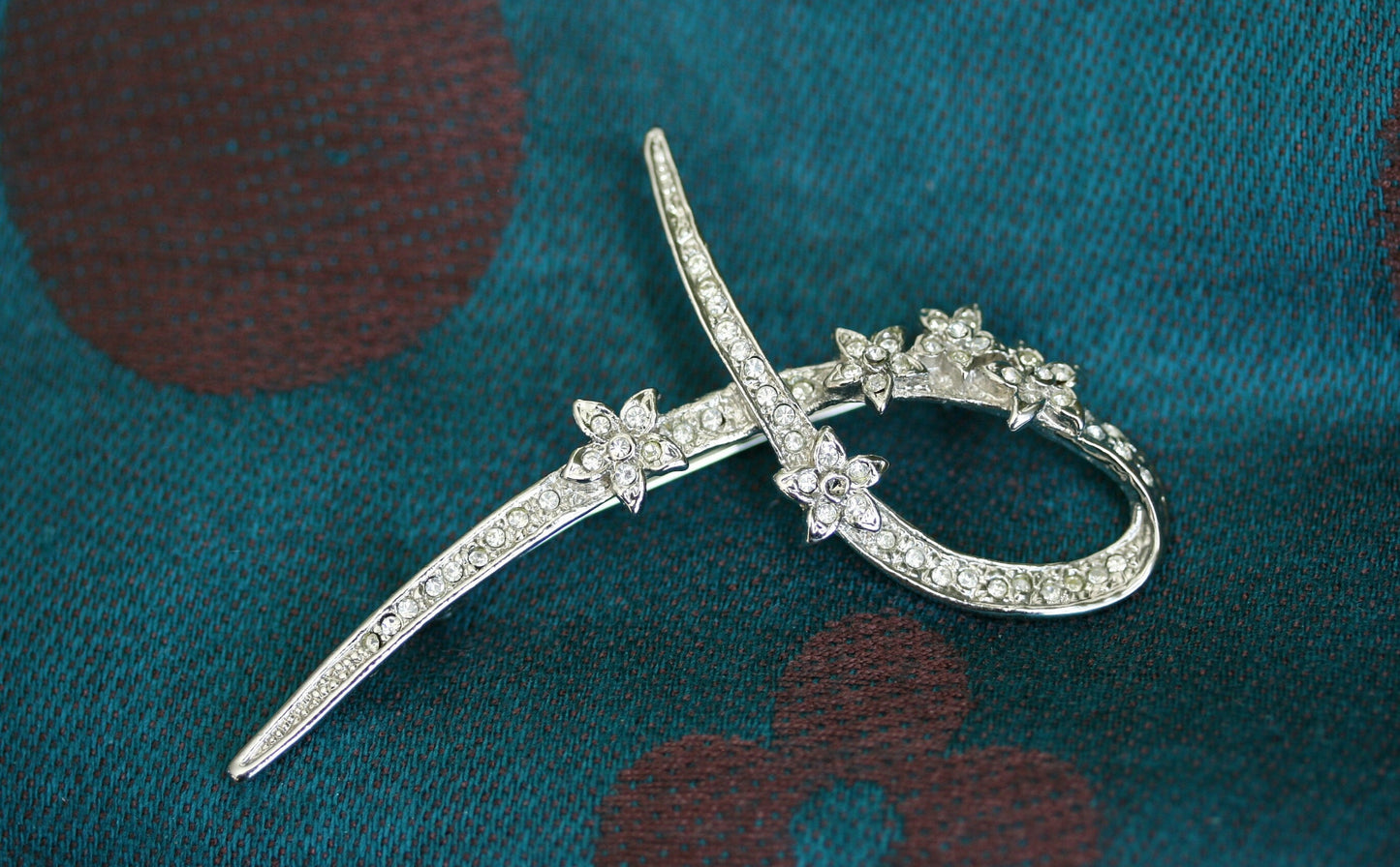 Vintage Crystal Floral Ribbon Brooch Pin Rhinestone Wedding Anniversary Brooch Pin