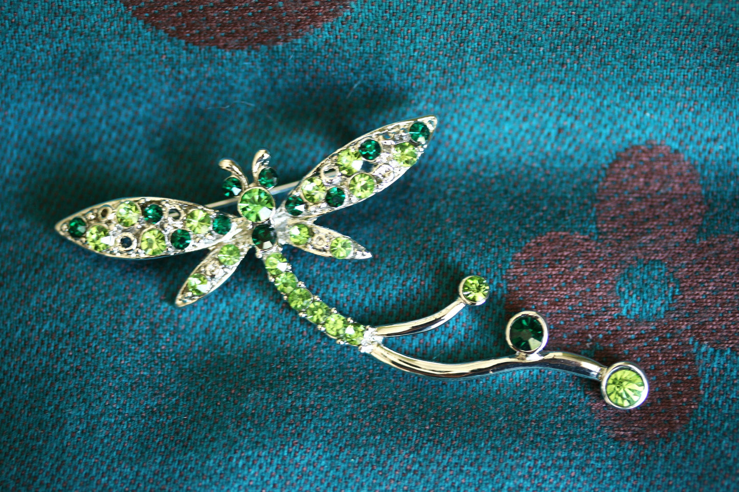 Classic Grass Green Diamante Dragonfly Brooch Rhinestone Dragonfly Pin