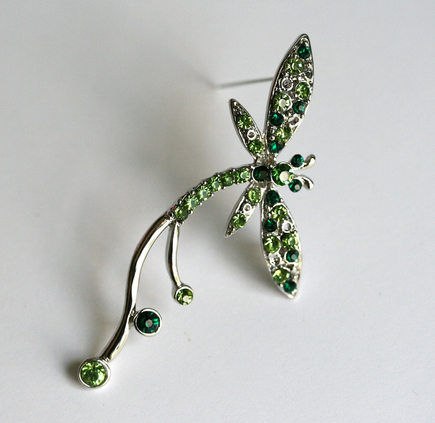 Classic Grass Green Diamante Dragonfly Brooch Rhinestone Dragonfly Pin