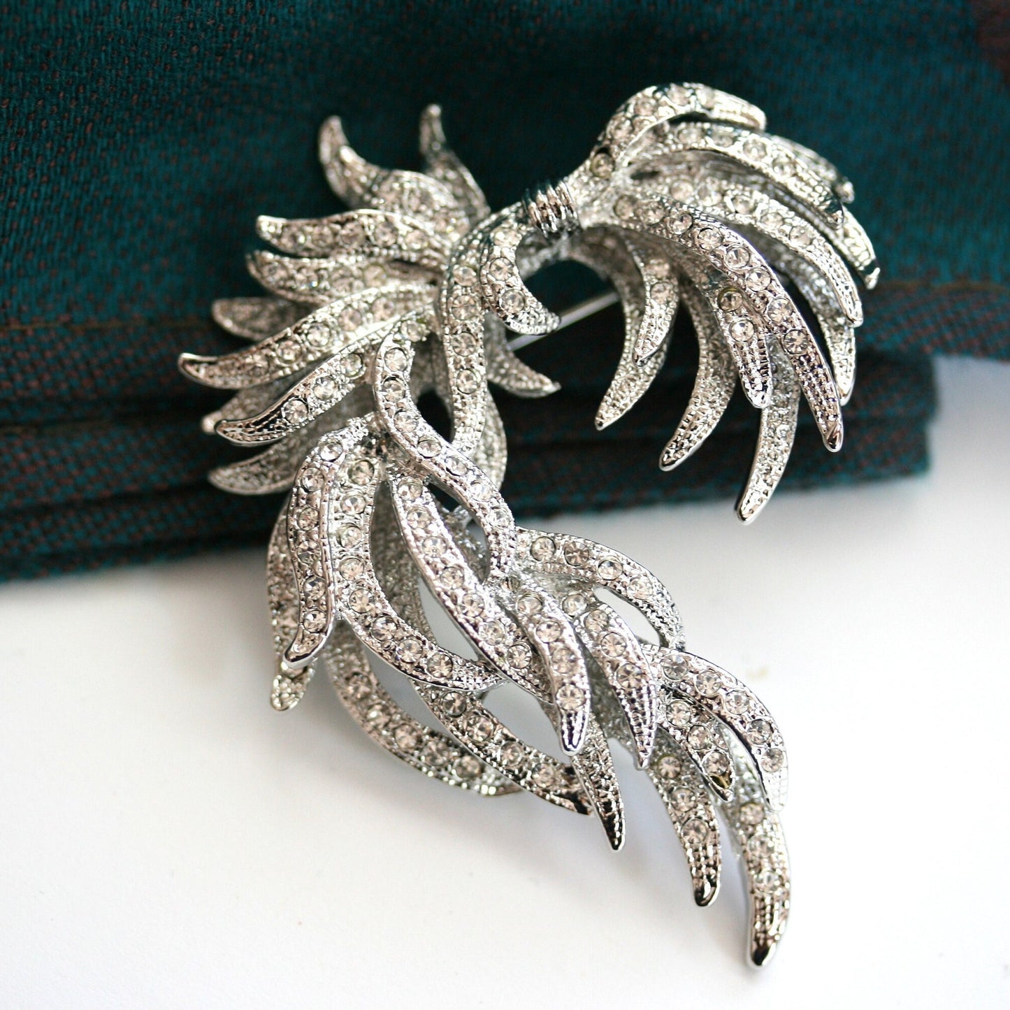 Vintage antique silver bow brooch pin, Unique Rhinestone Classic Fashion brooch