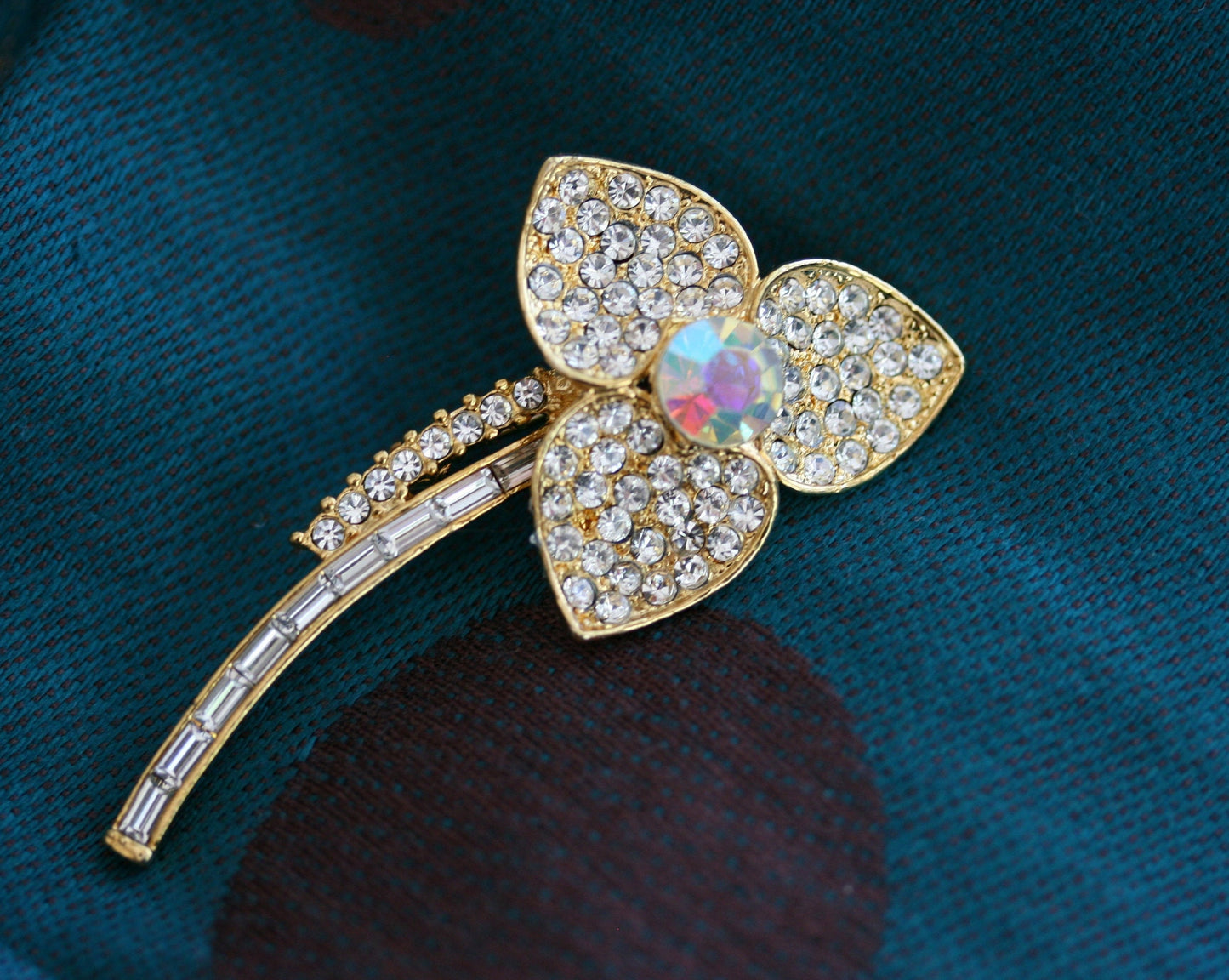 Vintage Rhinestone Flower Pin Massive Flower Brooch Pin, Brooches for Women, Bridesmaid Gifts