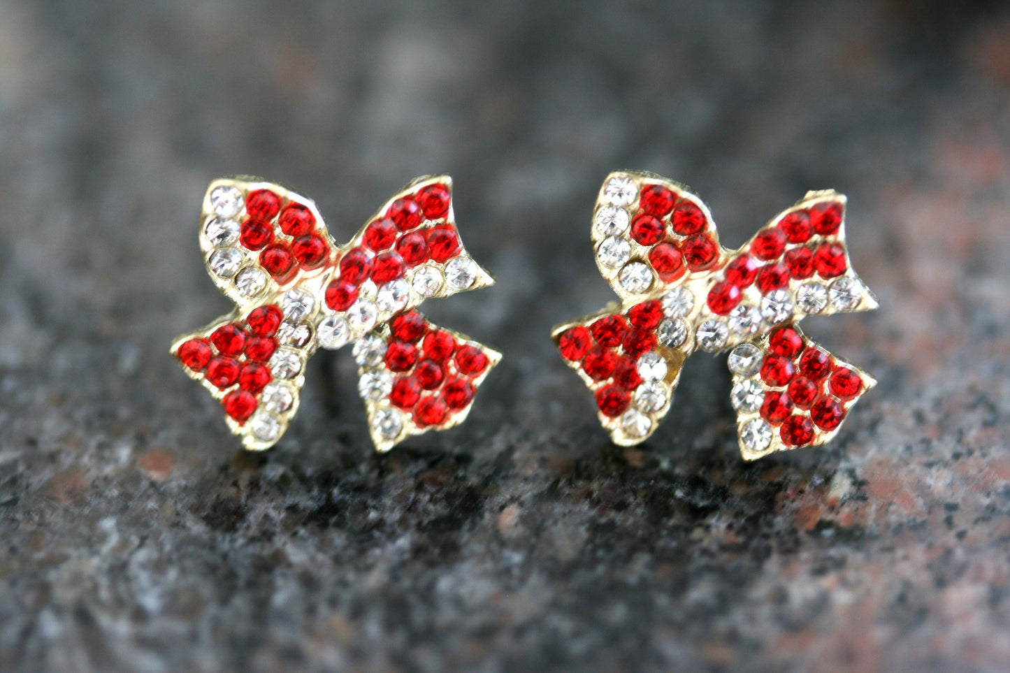 Crystal Bow Shape Stud Earrings for Women Bow Christmas Stud Earrings