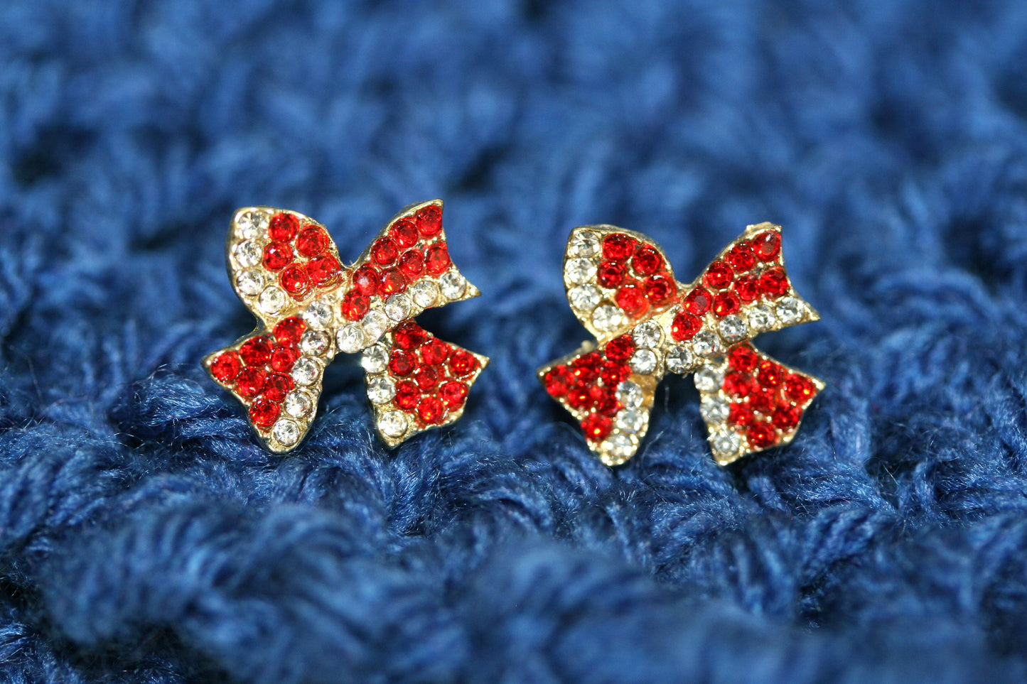 Crystal Bow Shape Stud Earrings for Women Bow Christmas Stud Earrings