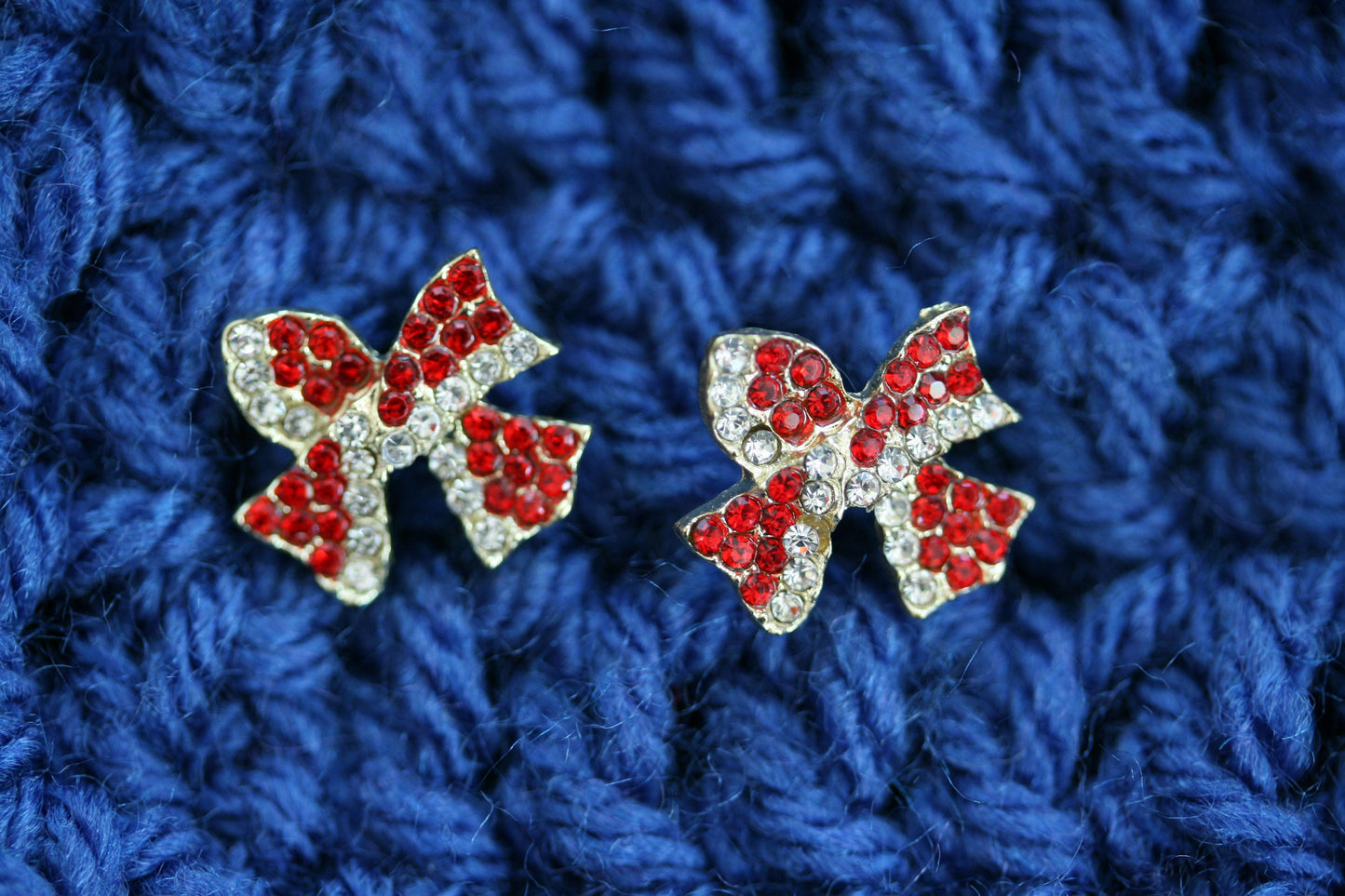 Crystal Bow Shape Stud Earrings for Women Bow Christmas Stud Earrings