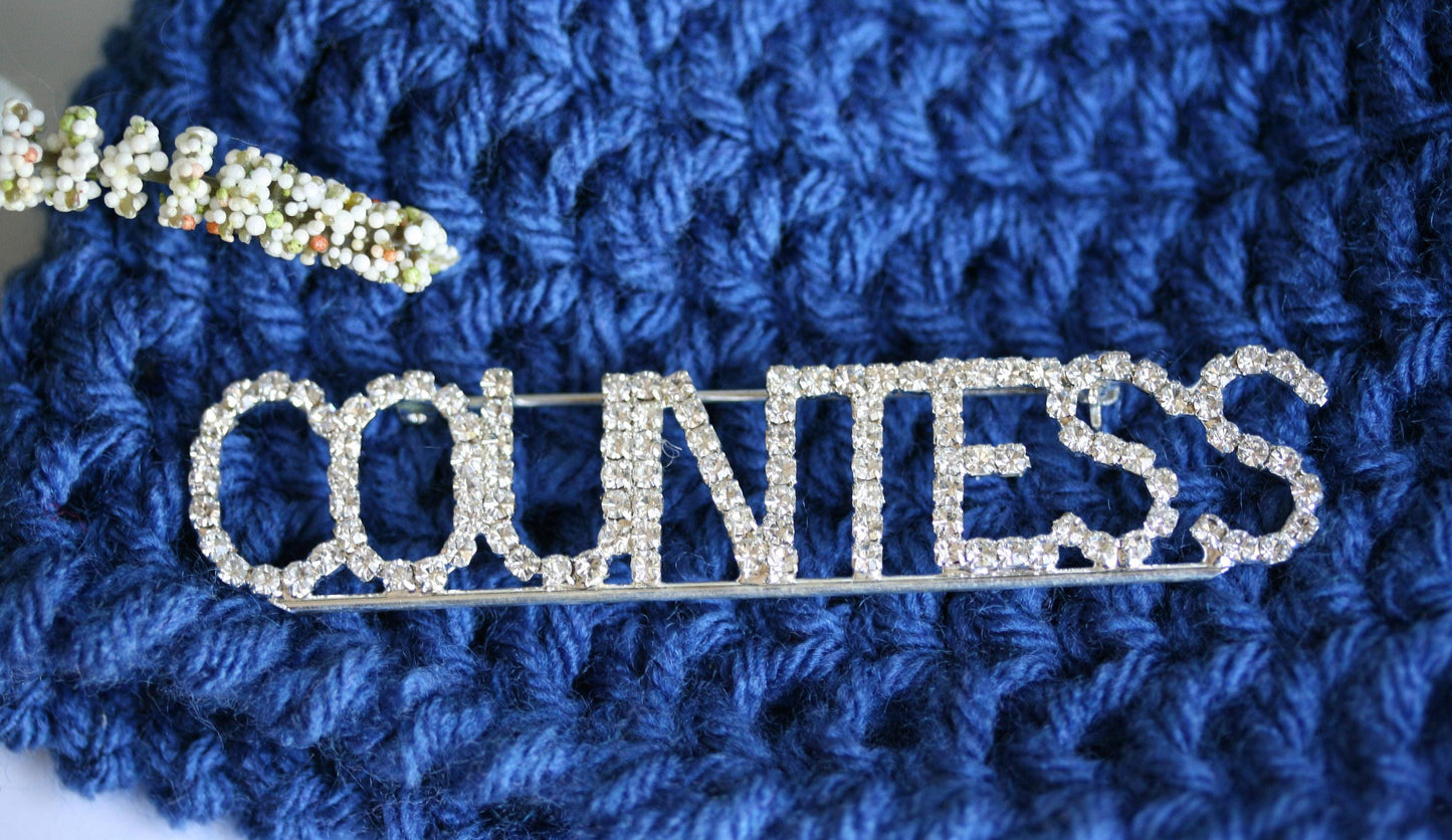 Rhinestone HALLOWEEN Silver COUNTESS LETTERS Pin Brooch