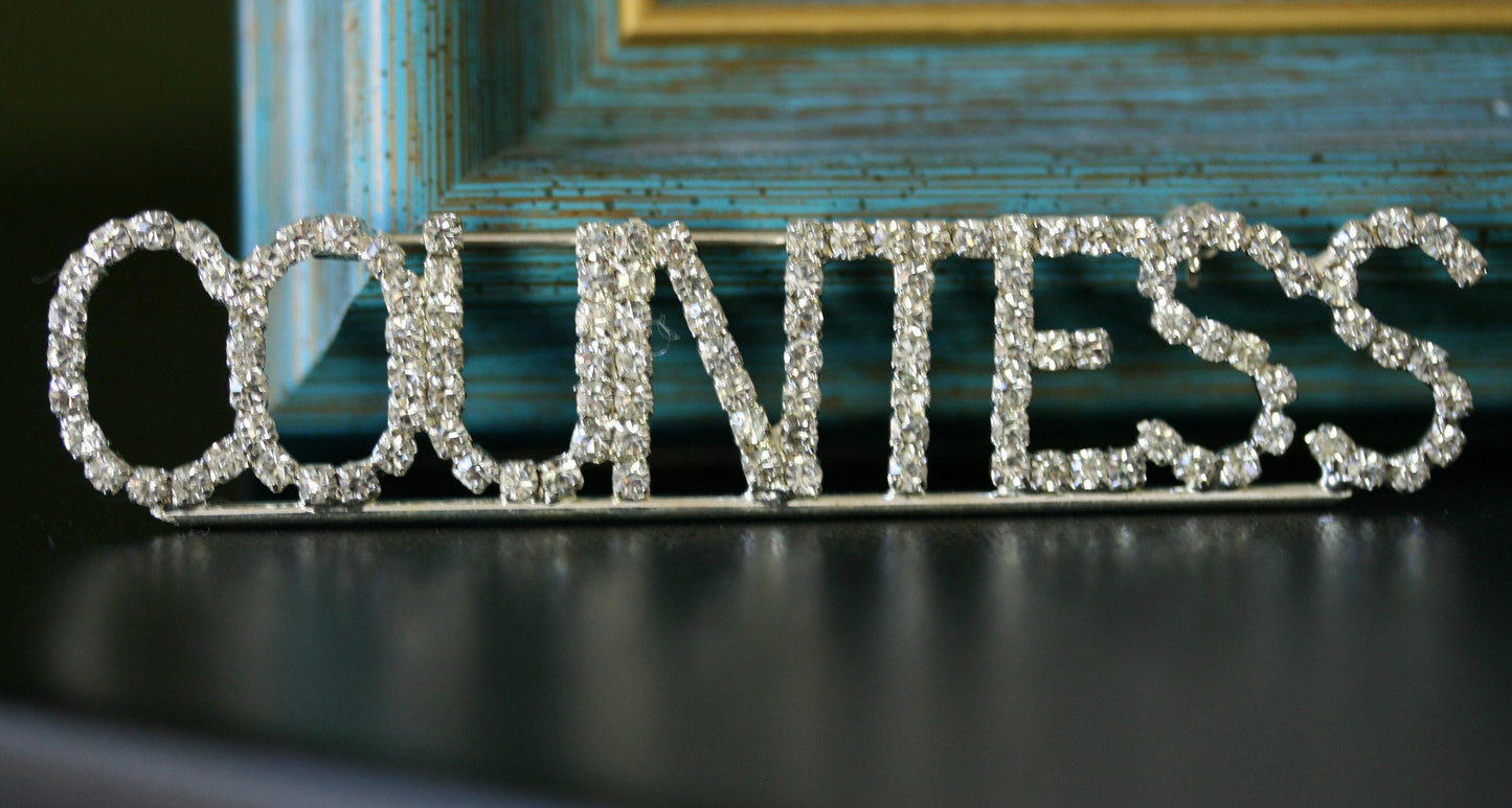 Rhinestone HALLOWEEN Silver COUNTESS LETTERS Pin Brooch