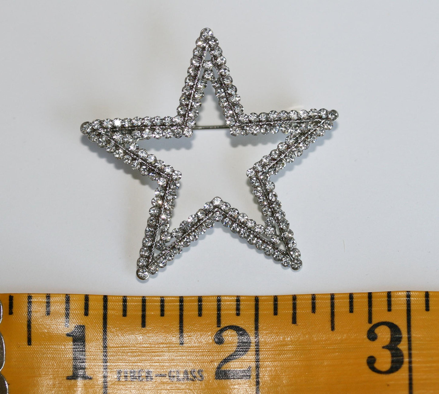 Silver Plated Clear Austrian Crystal Open Layered Star Brooch Rhinestone Star Pin