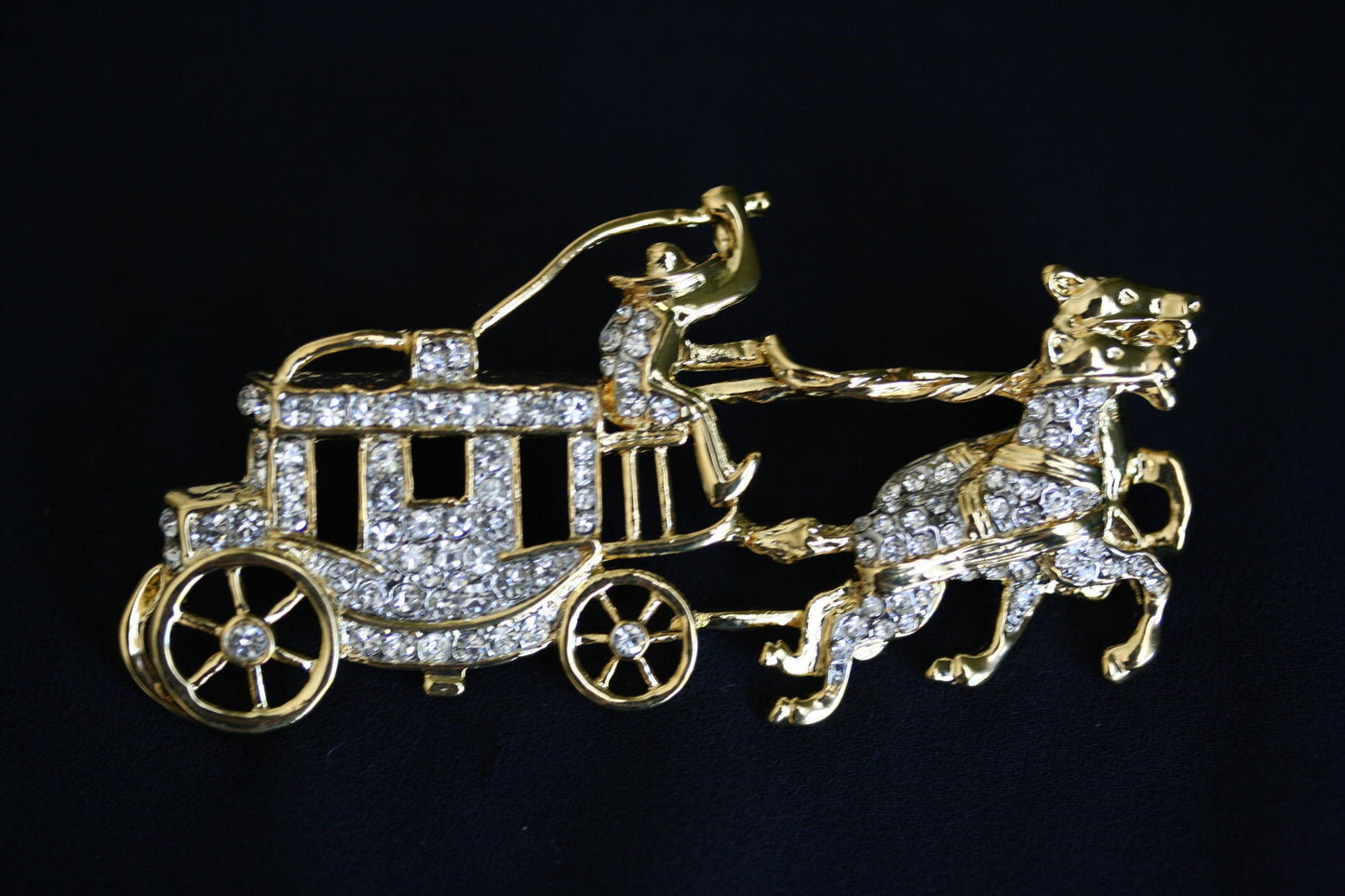 Rhinestone Stagecoach Brooch Vintage Horse Cowboy Wild W Coach Brooch Pin