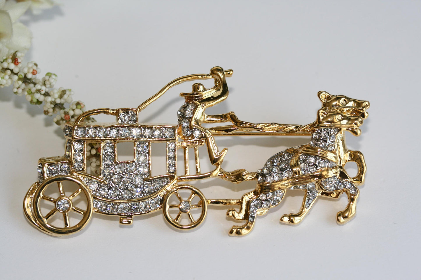 Rhinestone Stagecoach Brooch Vintage Horse Cowboy Wild W Coach Brooch Pin