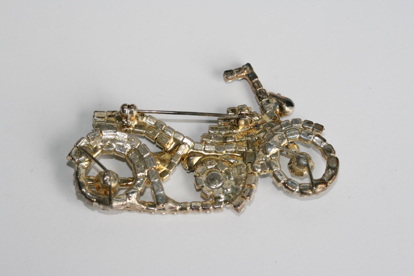 Vintage 3D Motorcycle Bike brooch pin Crystal Harley Motor Bike Pin