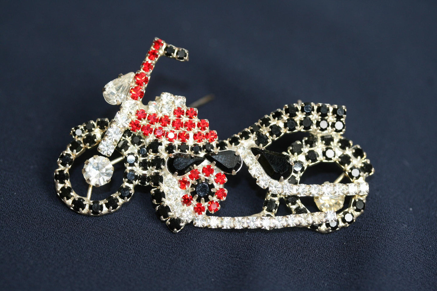 Vintage 3D Motorcycle Bike brooch pin Crystal Harley Motor Bike Pin