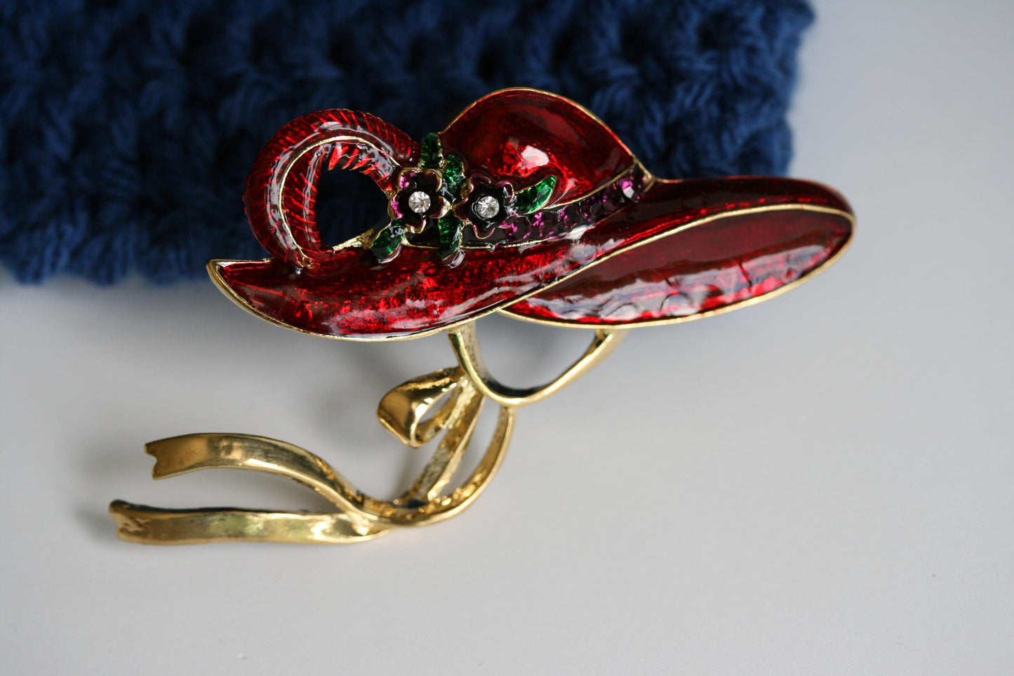 Red Hat Society Vintage Red Enamel Brooch Pin Red Hat Pin