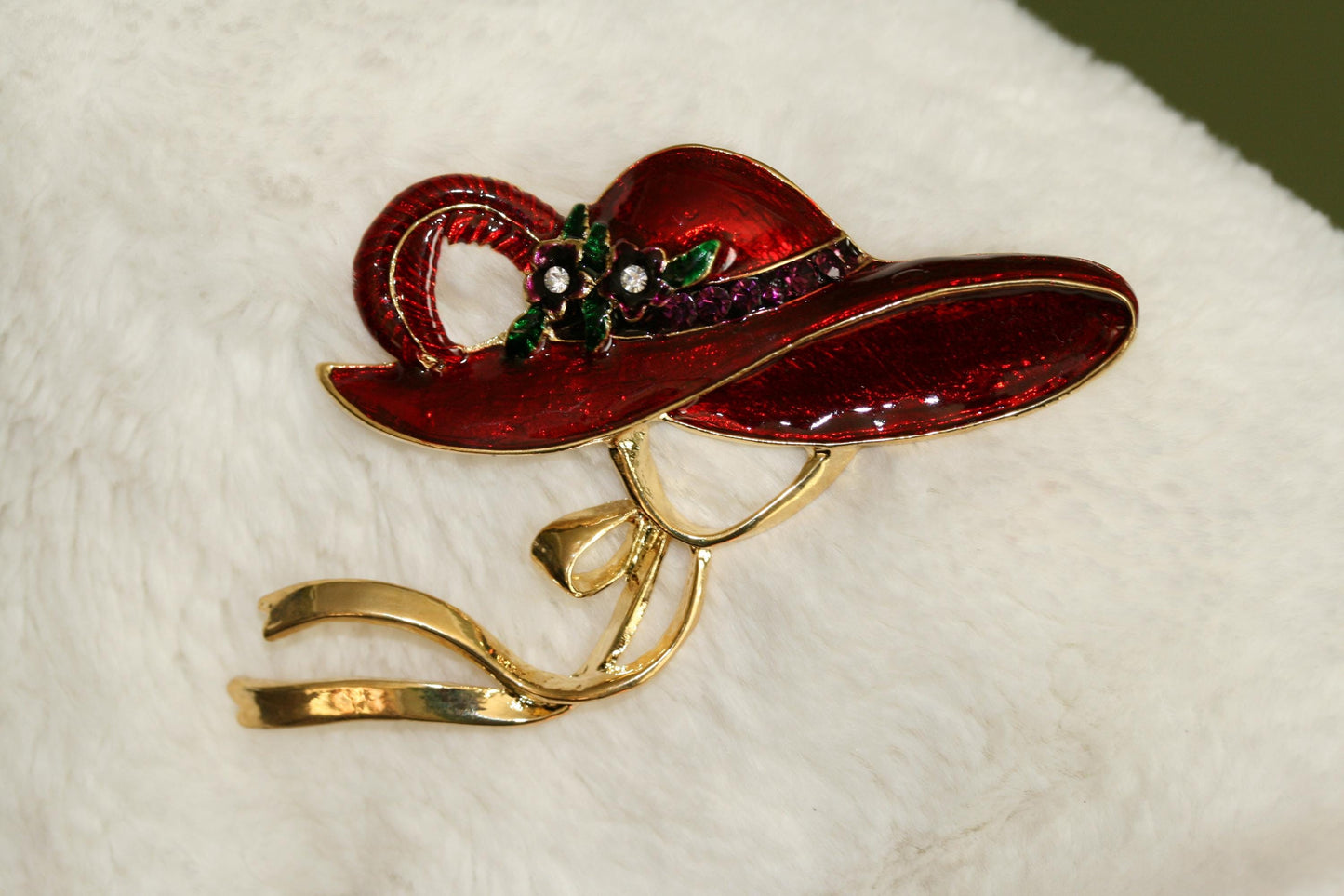 Red Hat Society Vintage Red Enamel Brooch Pin Red Hat Pin