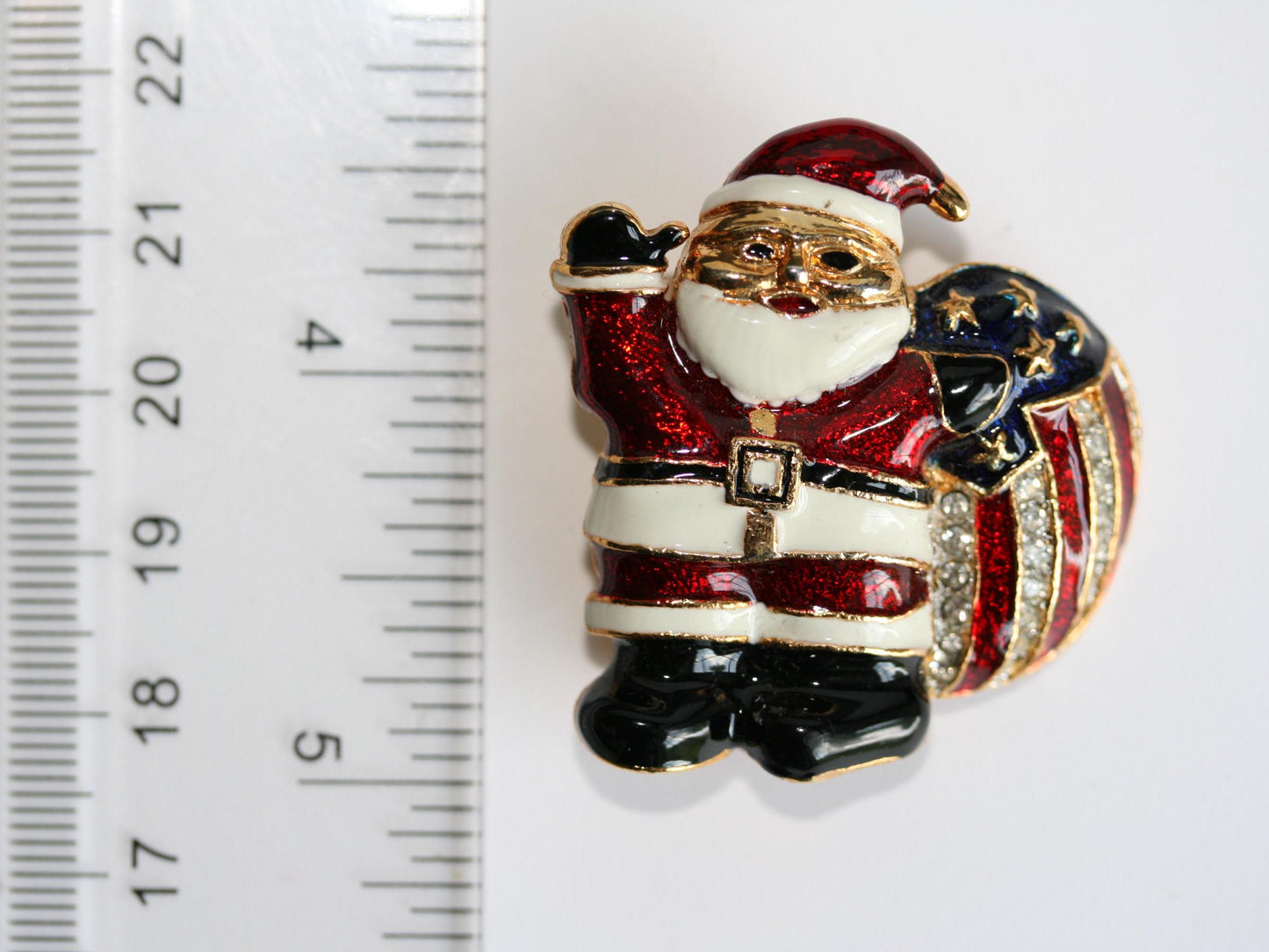 Christmas Santa Clause Brooch Red White Blue Toy Sack Santa Clause Pin