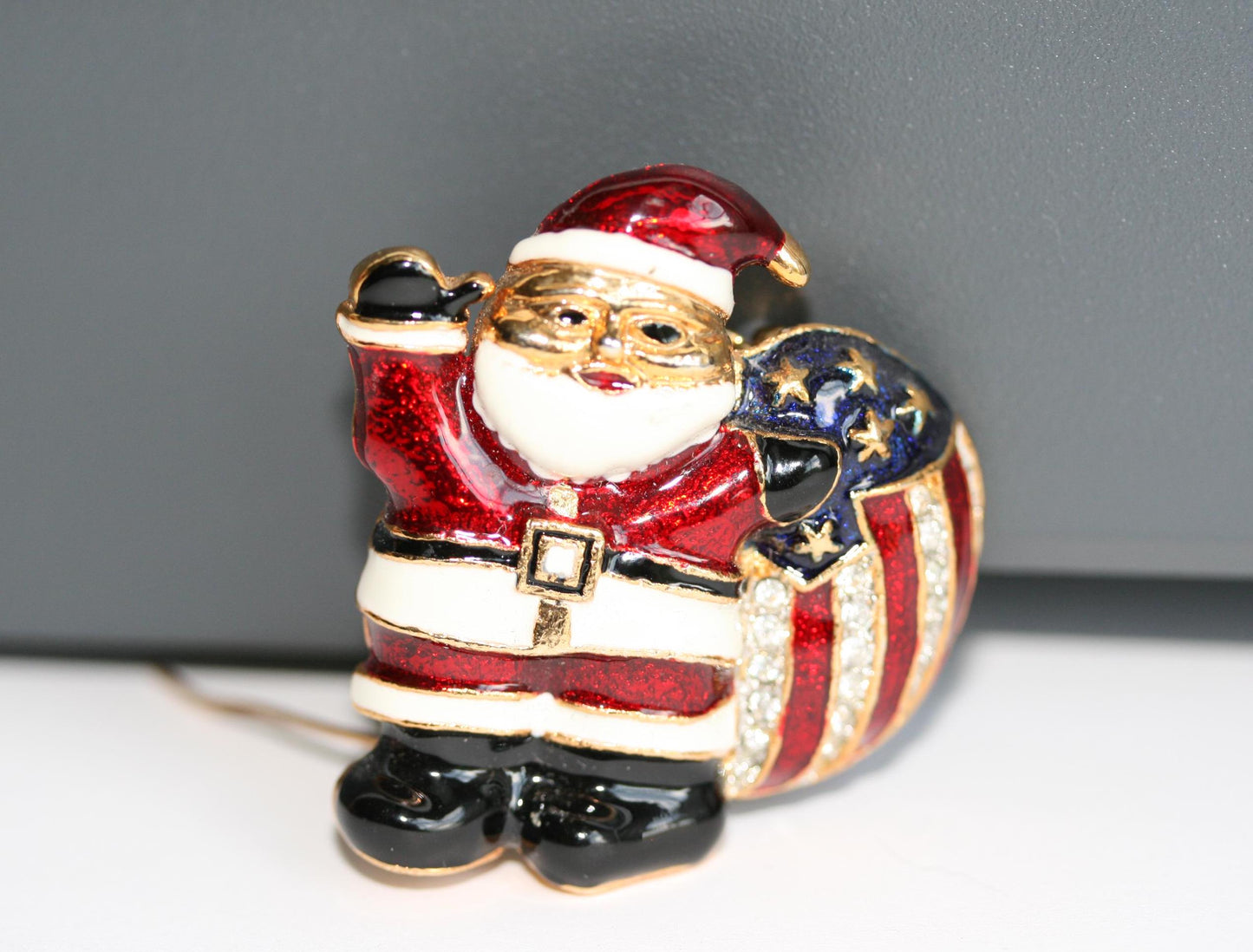 Christmas Santa Clause Brooch Red White Blue Toy Sack Santa Clause Pin