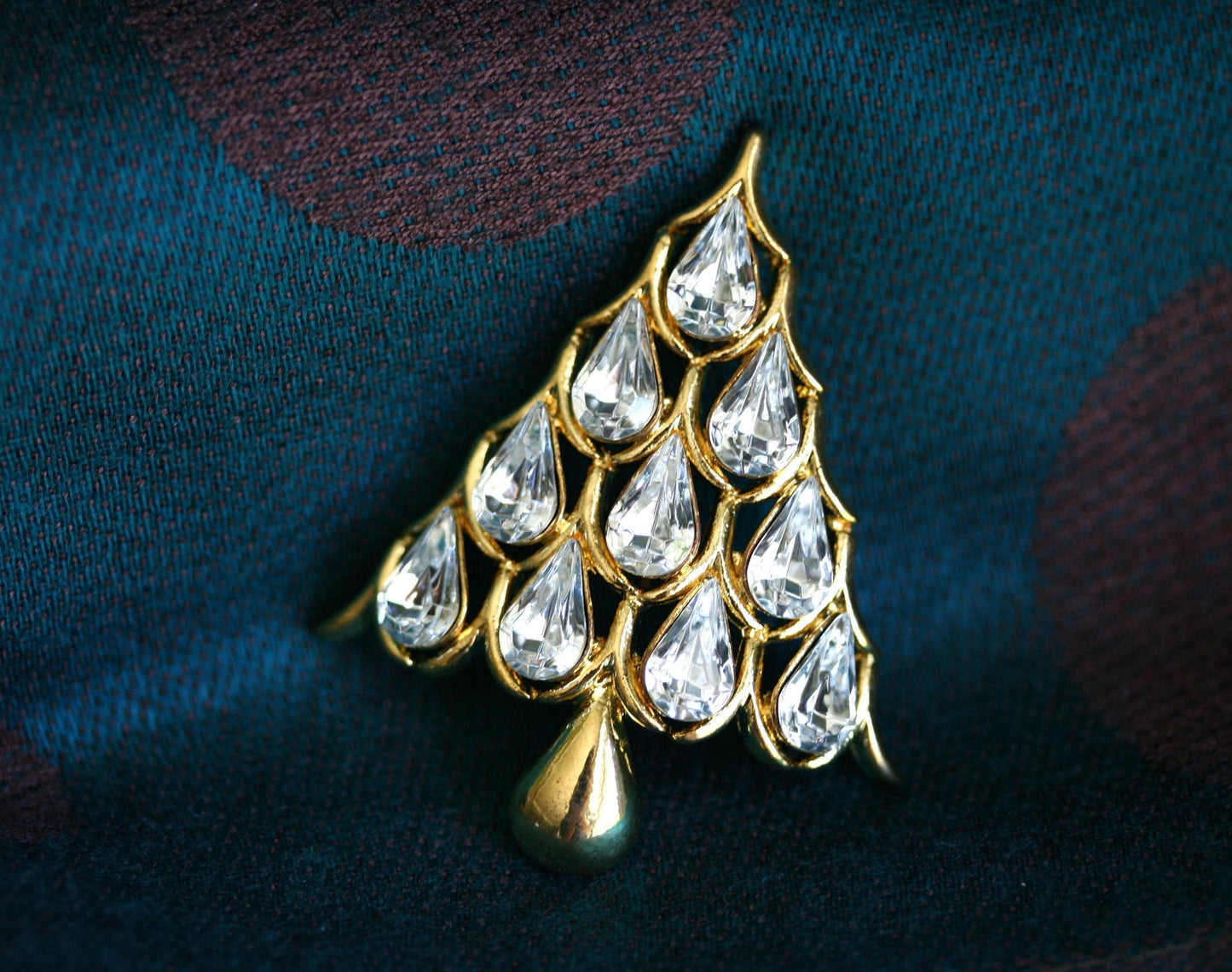 Napier Teardrop Shape Clear Rhinestone Shiny Gold Plated Christmas Tree Brooch Christmas Tree Pin