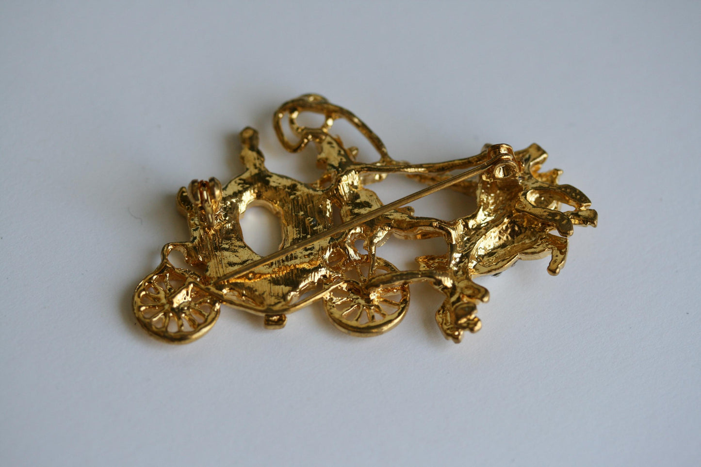 Stunning Vintage Rhinestone Stage Coach Brooch Horse Coach Pin Rhinestone Crystal Carriage Stagecoach Ball