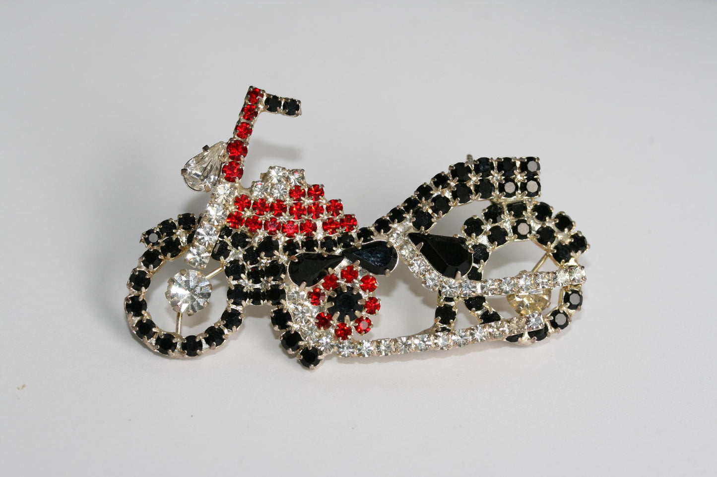 Vintage 3D Motorcycle Bike brooch pin Crystal Harley Motor Bike Pin