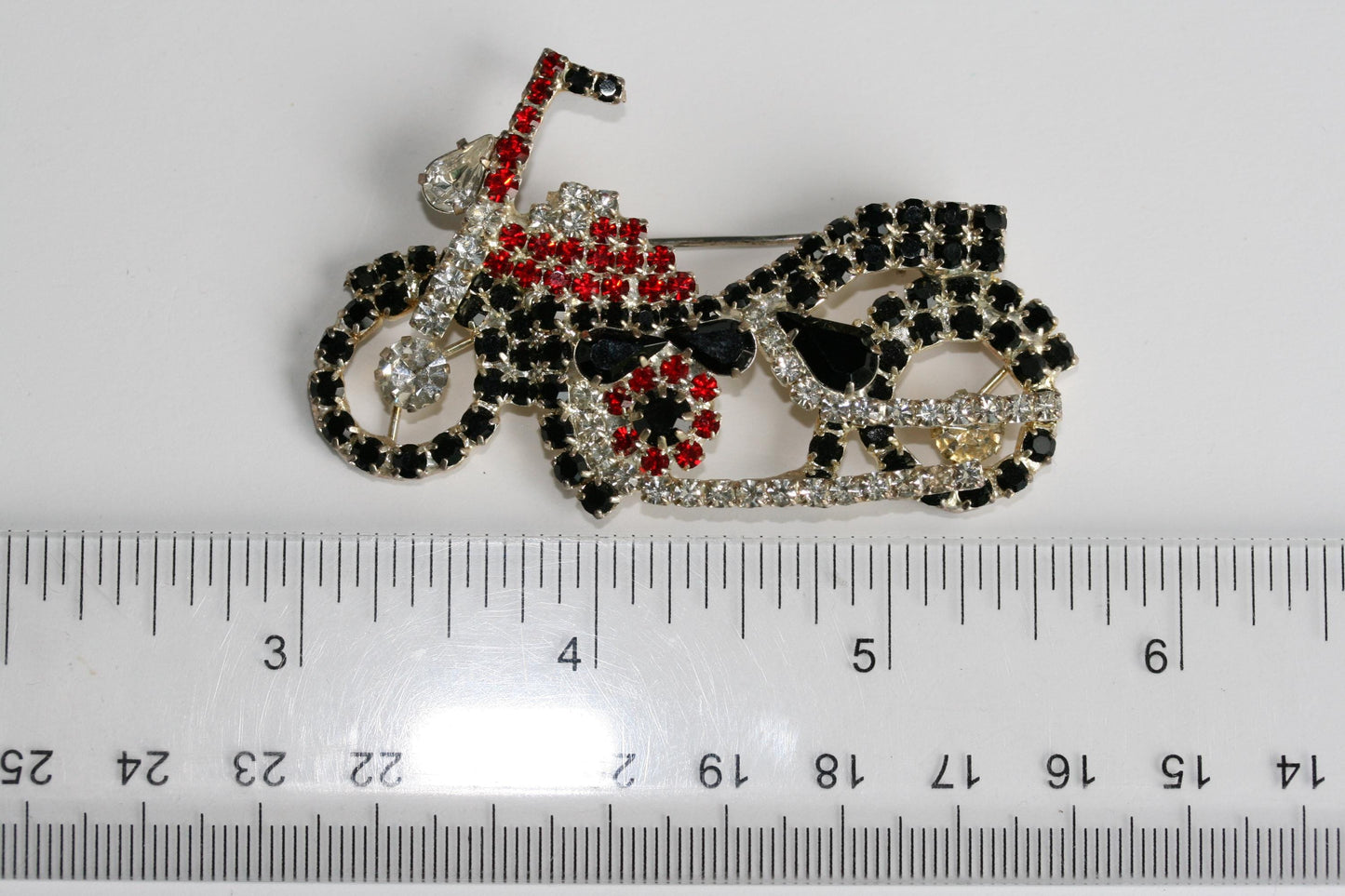 Vintage 3D Motorcycle Bike brooch pin Crystal Harley Motor Bike Pin