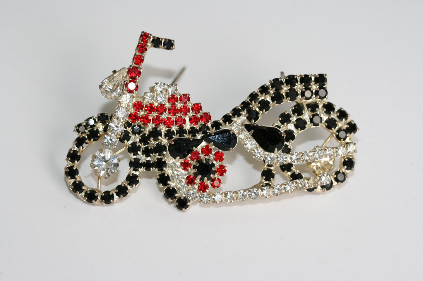 Vintage 3D Motorcycle Bike brooch pin Crystal Harley Motor Bike Pin