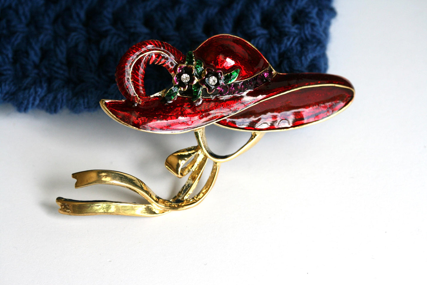 Red Hat Society Vintage Red Enamel Brooch Pin Red Hat Pin