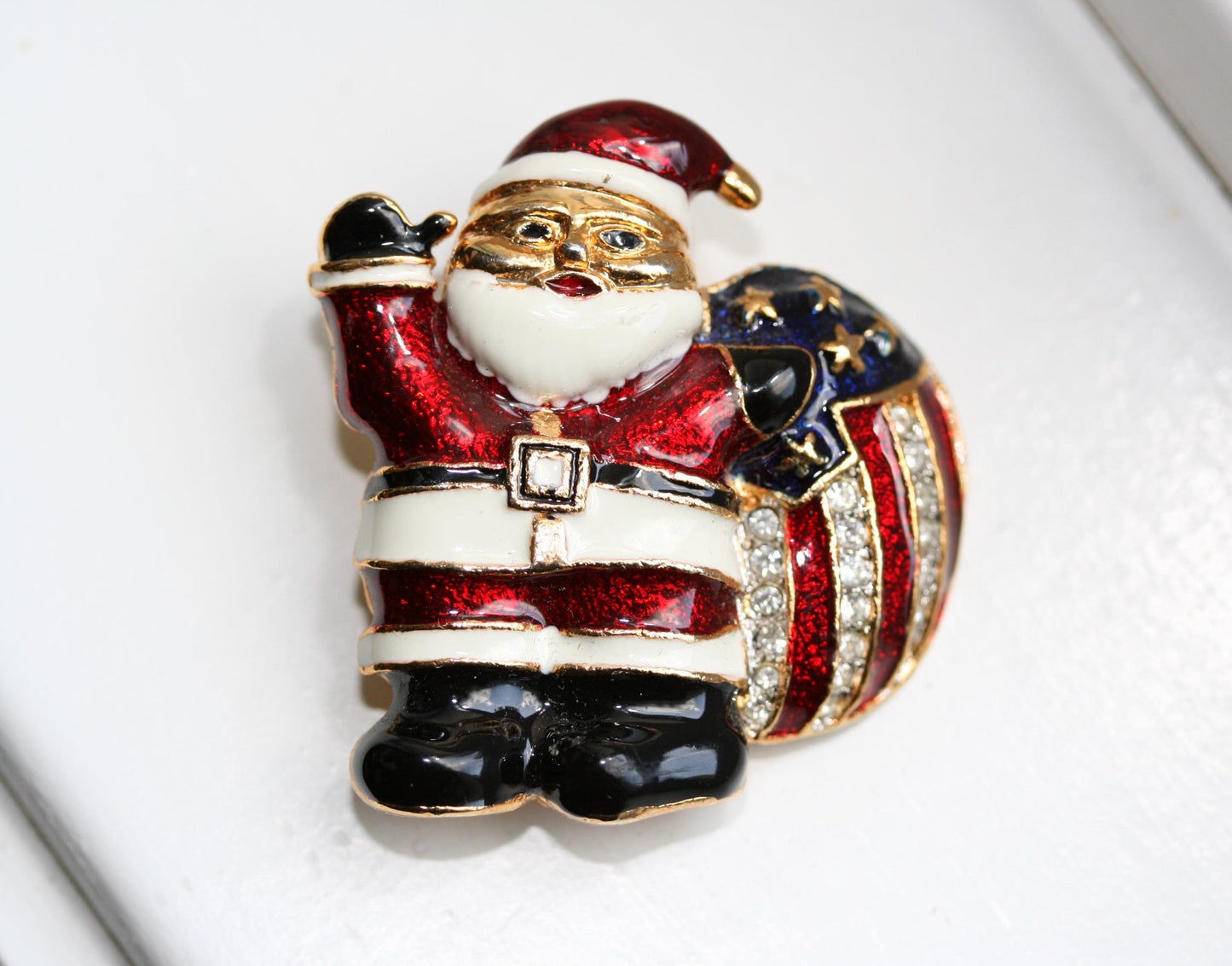 Christmas Santa Clause Brooch Red White Blue Toy Sack Santa Clause Pin