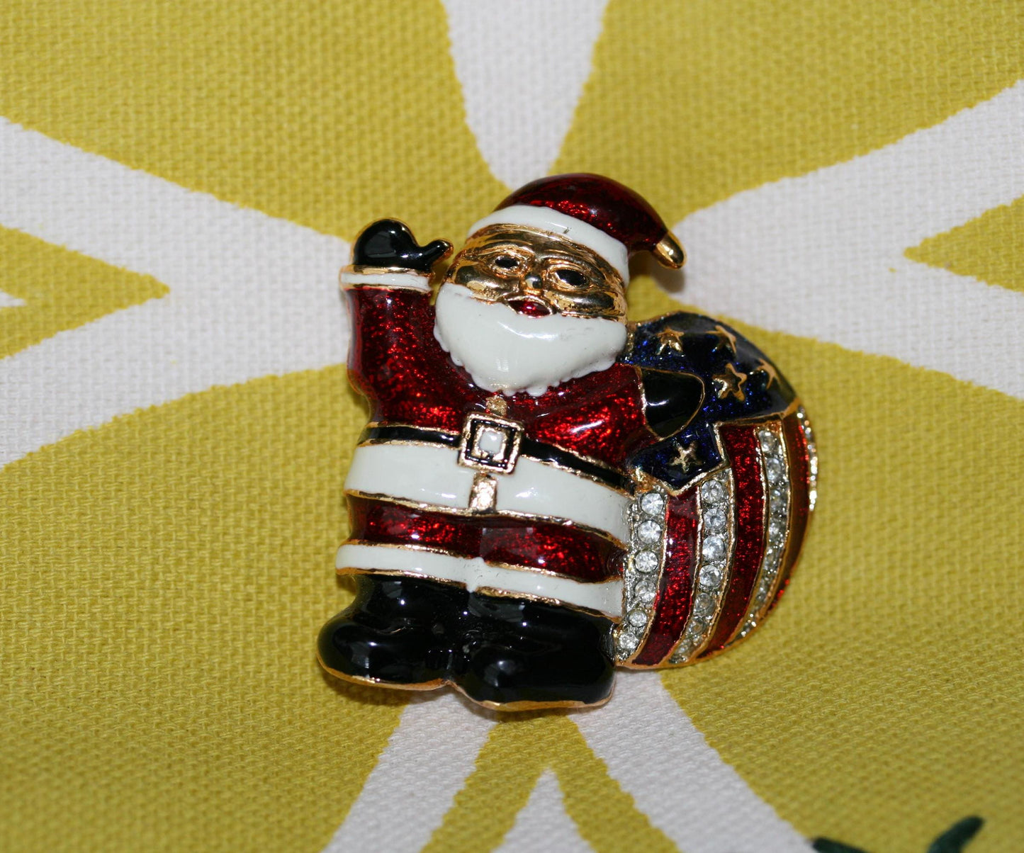 Christmas Santa Clause Brooch Red White Blue Toy Sack Santa Clause Pin