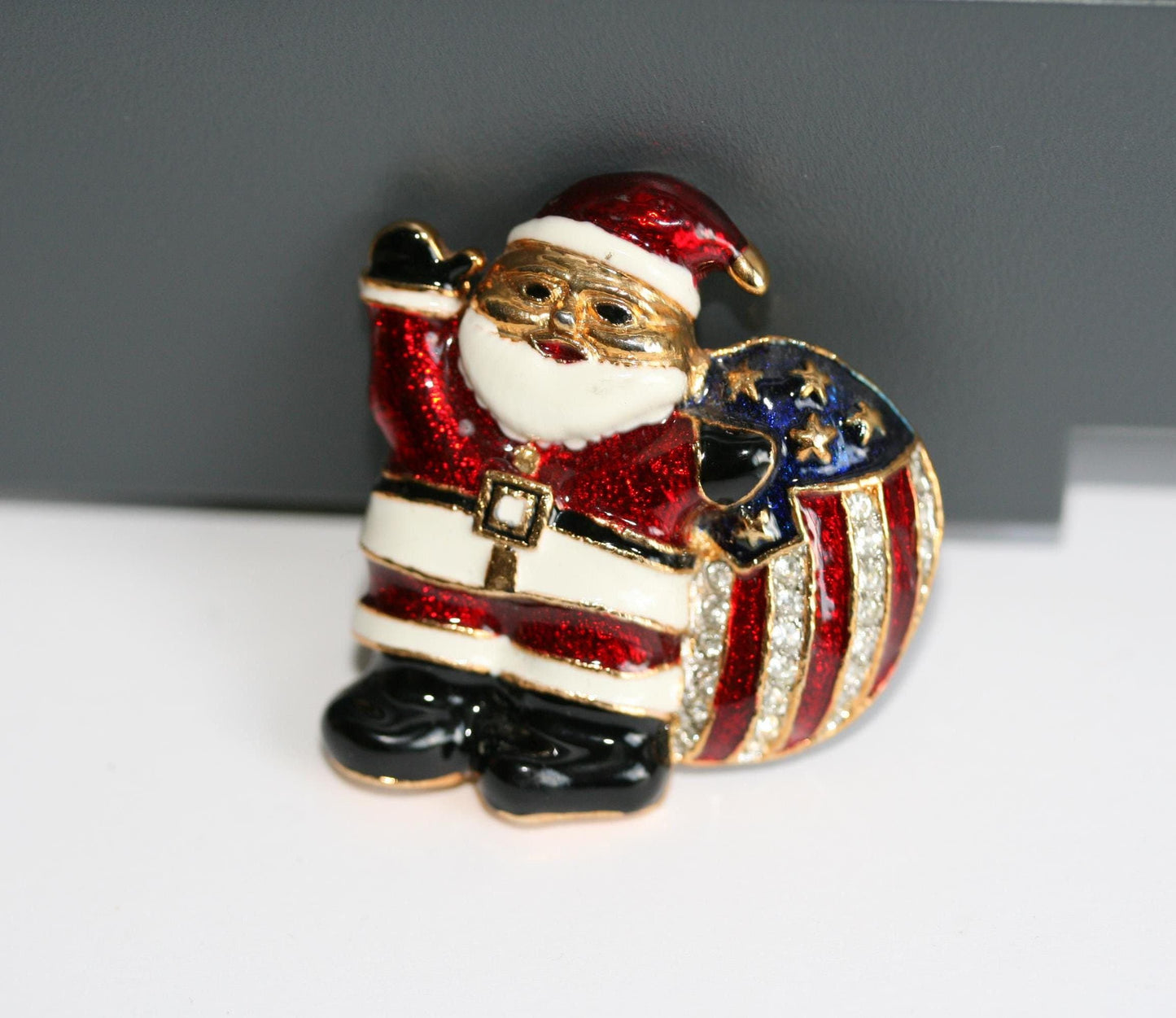 Christmas Santa Clause Brooch Red White Blue Toy Sack Santa Clause Pin