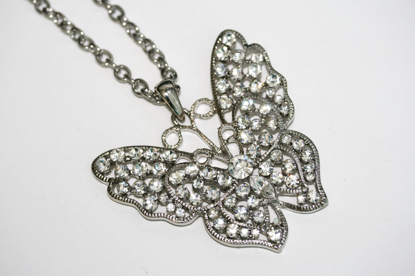 Butterfly Pendant Necklace Austrian Crystal Costume Jewelry Charm