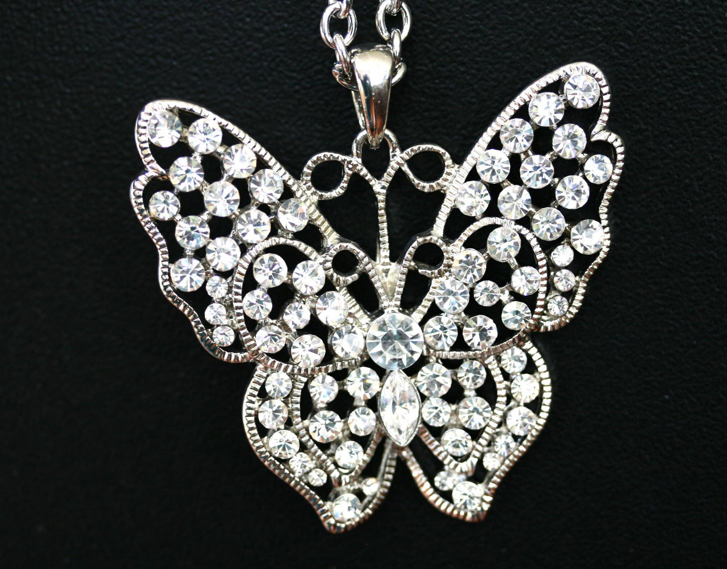 Butterfly Pendant Necklace Austrian Crystal Costume Jewelry Charm