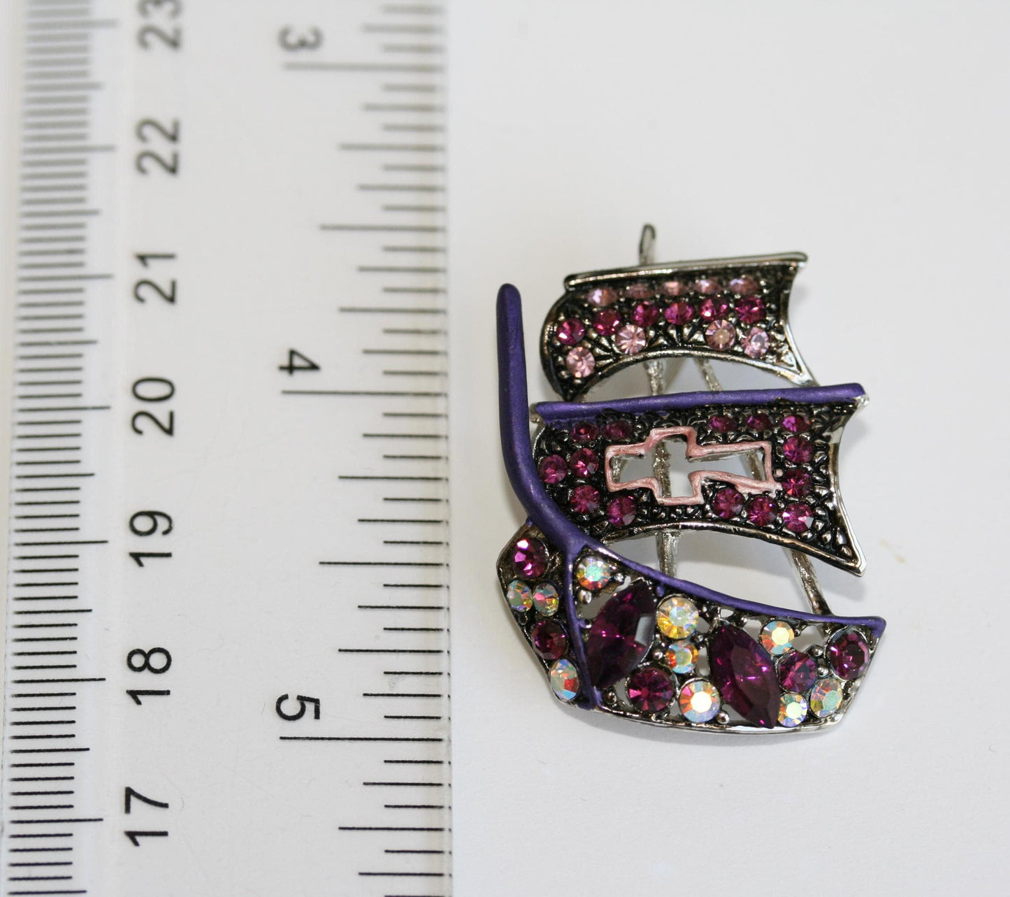 Vintage DAMASCENE Sailboats Pin Brooch