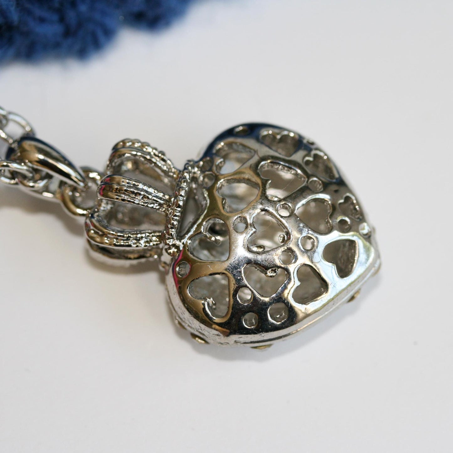 Puffy Heart and Crown Pendant Necklace Queen of Hearts Rhinestone Necklace Pendants