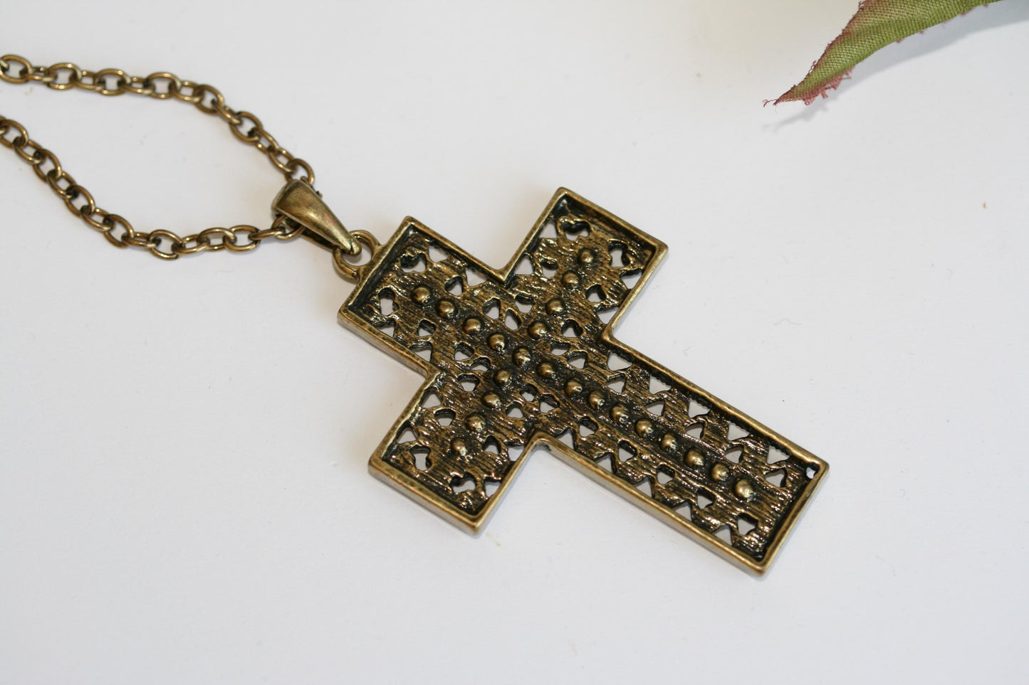 Vintage Men's Stainless Steel Cross Necklace Pendant with CZ Stones