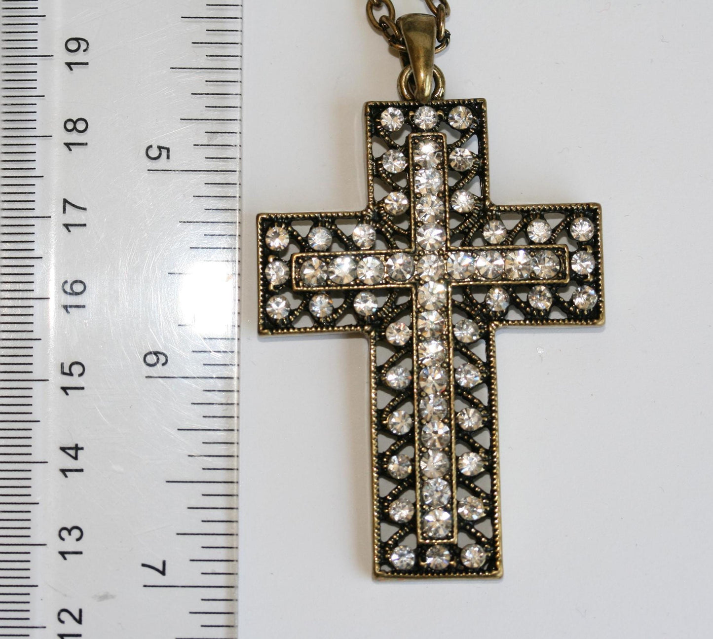Vintage Men's Stainless Steel Cross Necklace Pendant with CZ Stones