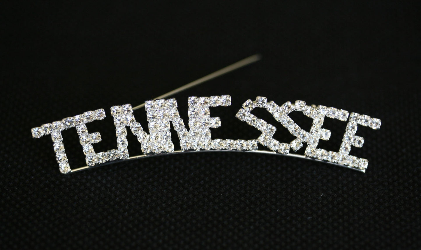 Word TENNESSEE Letter Pin Rhinestone Silver Plated State of TENNESSEE Brooch