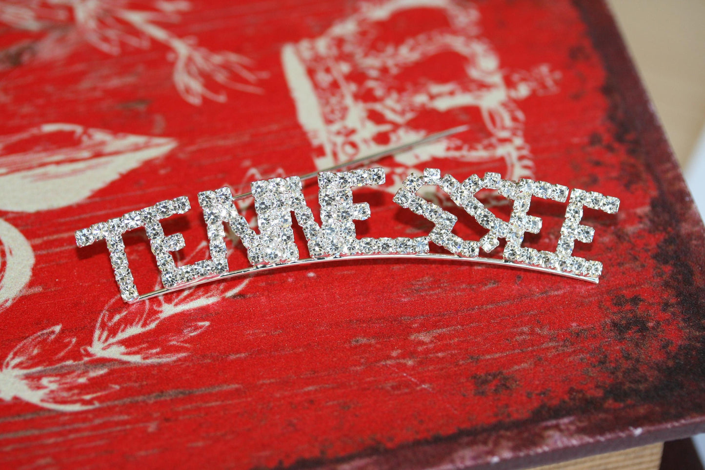 Word TENNESSEE Letter Pin Rhinestone Silver Plated State of TENNESSEE Brooch