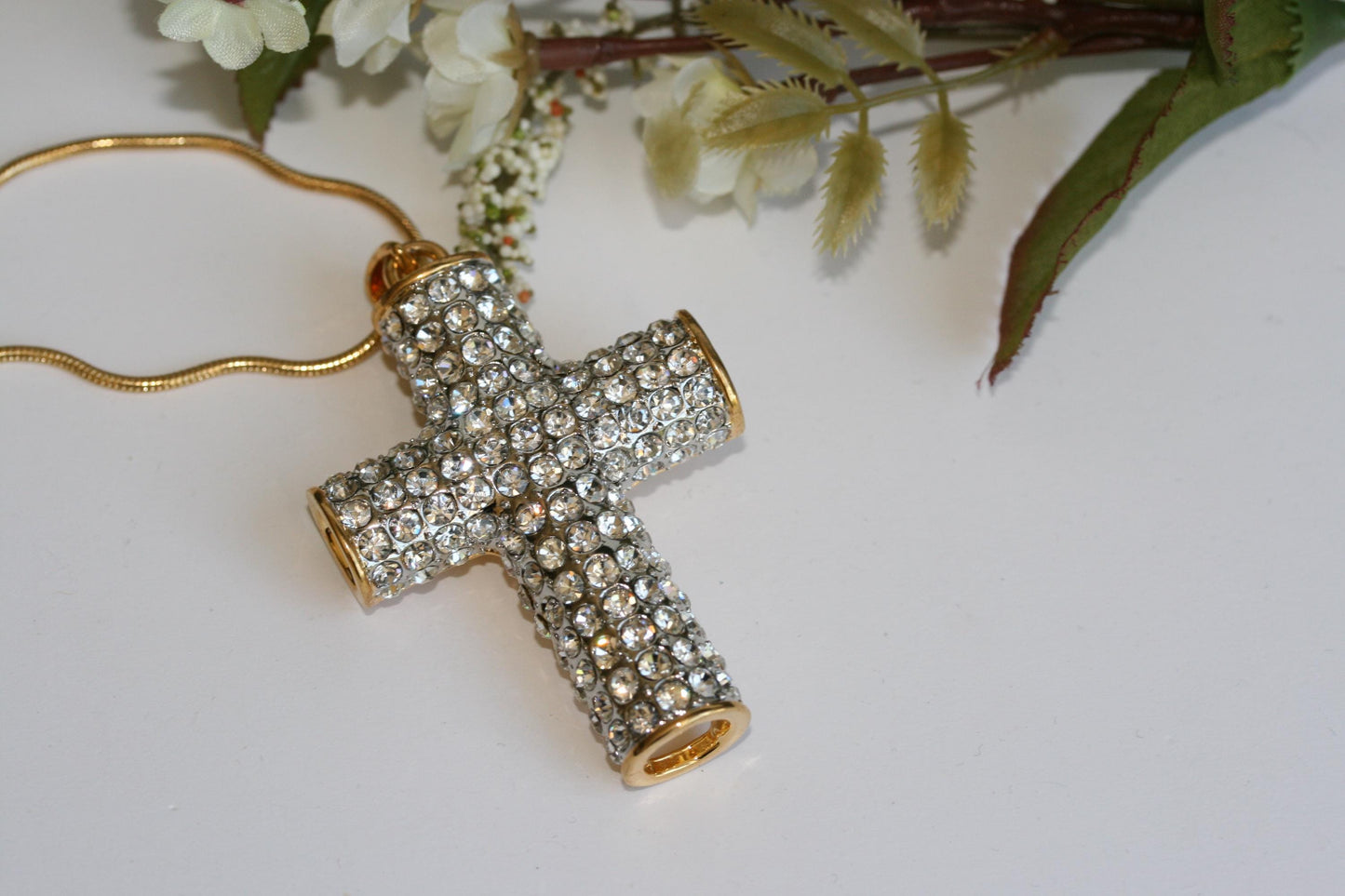 Rhinestone CZ Cross Pendant With Necklace
