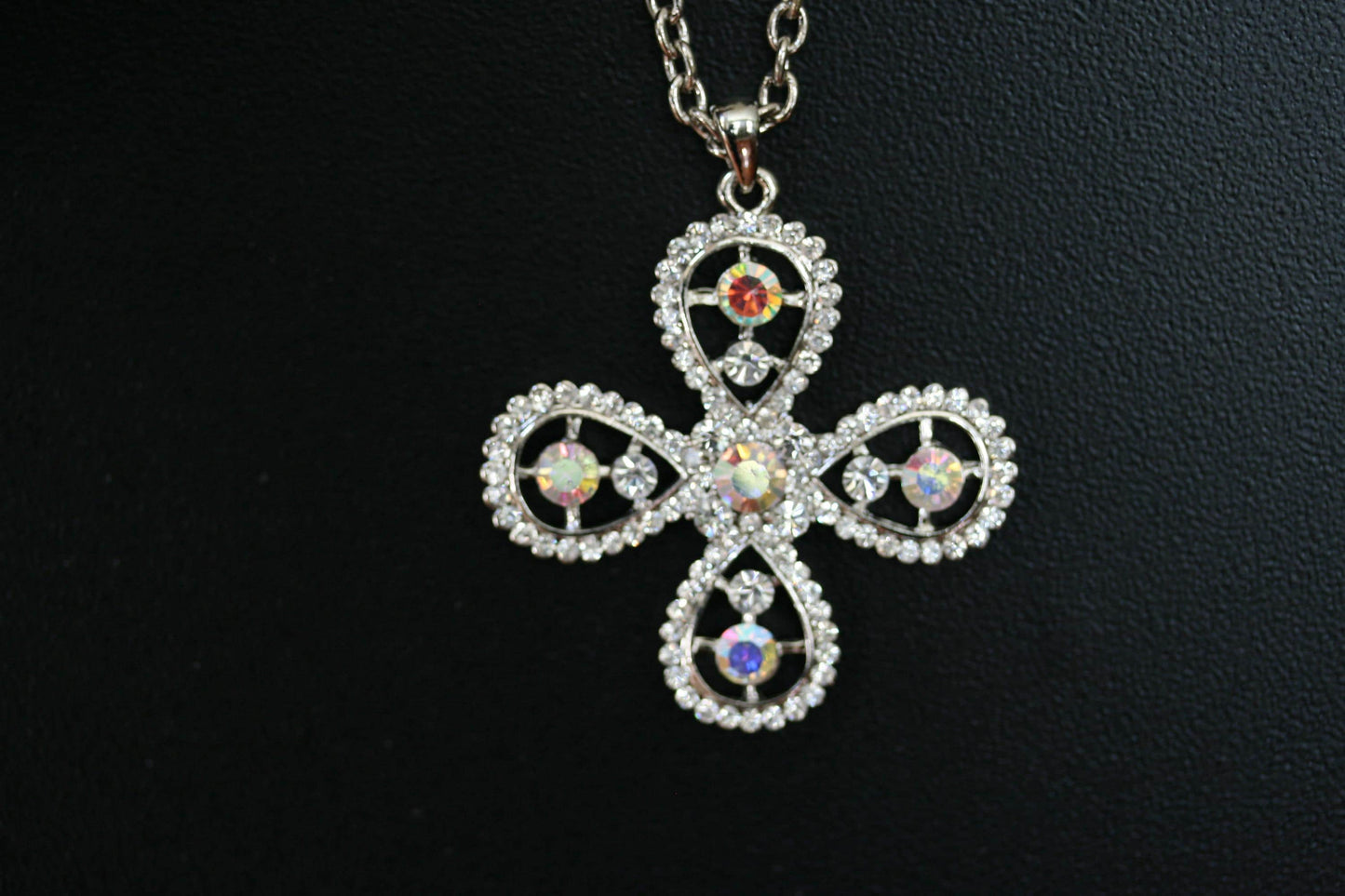 Cross Pendant With aurora aurora Gemstones AB Rainbow Crystal Cross Pendant Women's Necklace