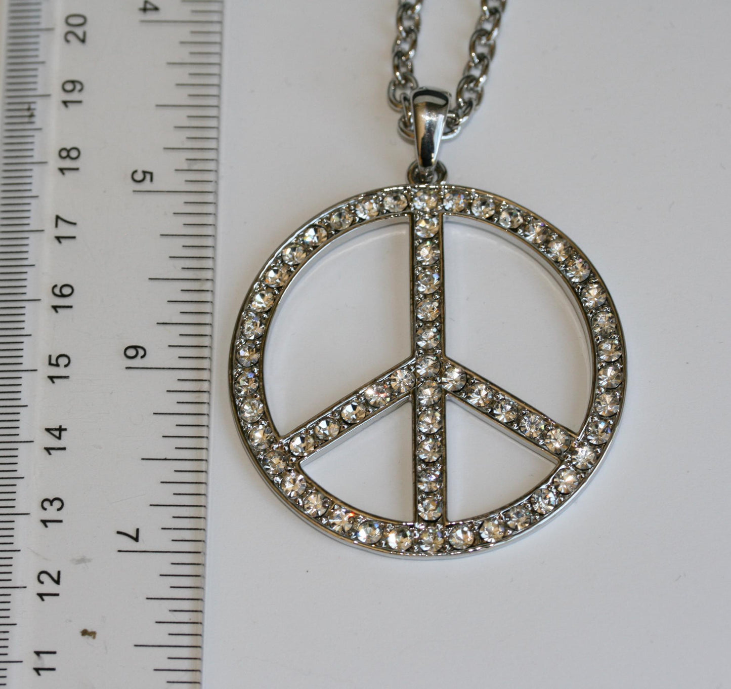 Silver and Pave Diamond Peace Sign Pendant Necklace for Women