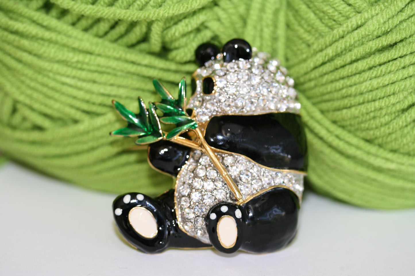 Vintage Panda Bear brooch with Clear crystals Rhinestone and black enamel. Panda Bear Pin
