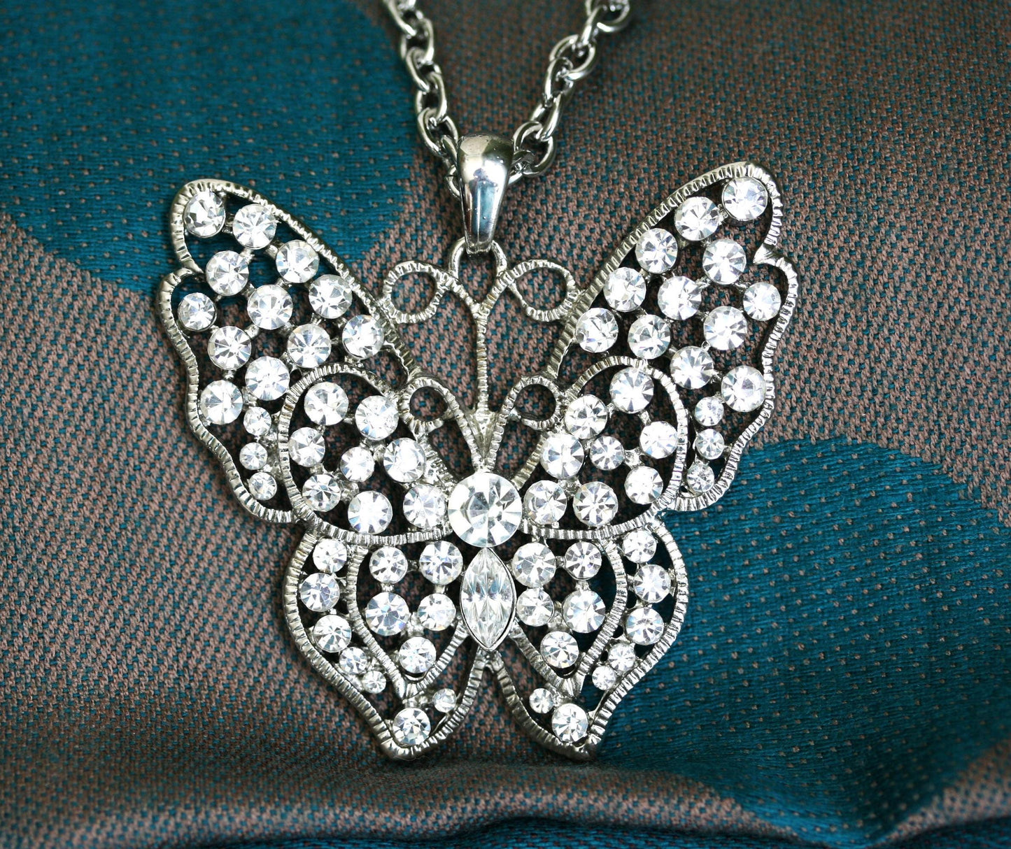 Butterfly Pendant Necklace Austrian Crystal Costume Jewelry Charm