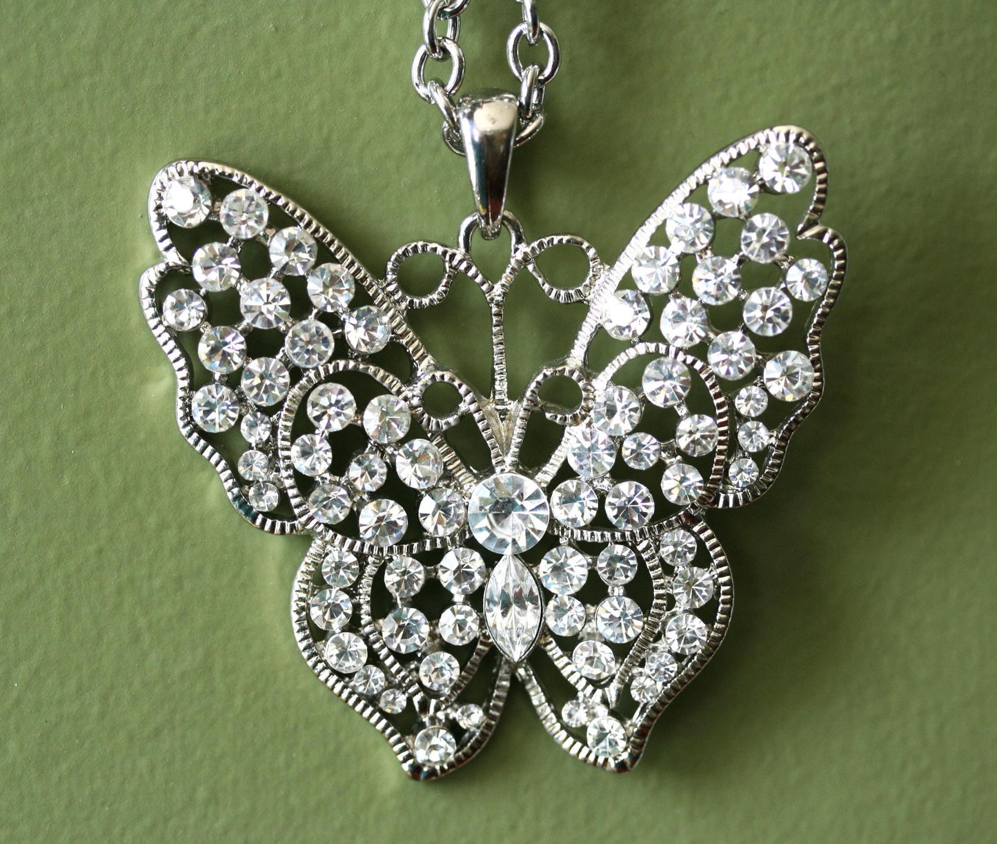Butterfly Pendant Necklace Austrian Crystal Costume Jewelry Charm
