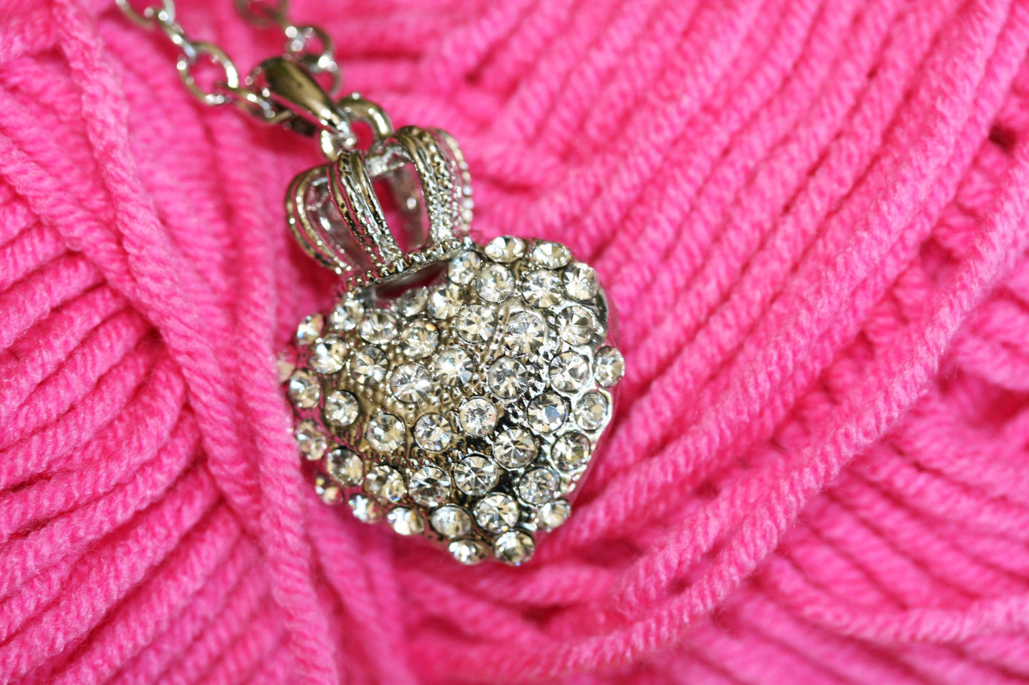 Puffy Heart and Crown Pendant Necklace Queen of Hearts Rhinestone Necklace Pendants