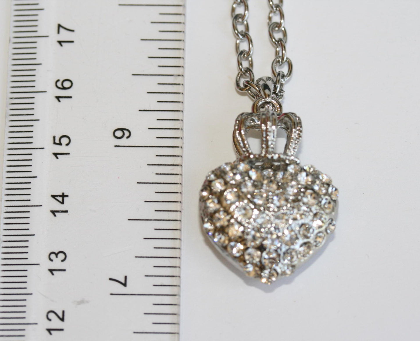 Puffy Heart and Crown Pendant Necklace Queen of Hearts Rhinestone Necklace Pendants