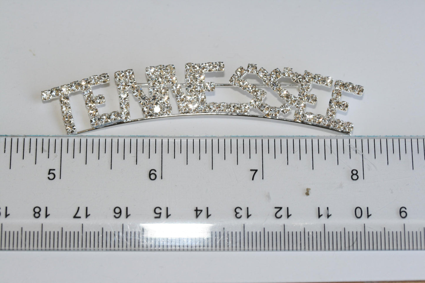 Word TENNESSEE Letter Pin Rhinestone Silver Plated State of TENNESSEE Brooch